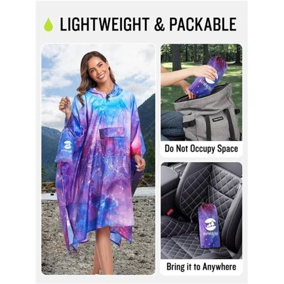 Extra Thick Hooded Rain Poncho Double Layer Waterproof Raincoat Jacket Women NEW - Picture 1 of 6